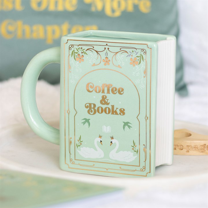 Kaffee und Bücher Grüne Tasse in Buchform