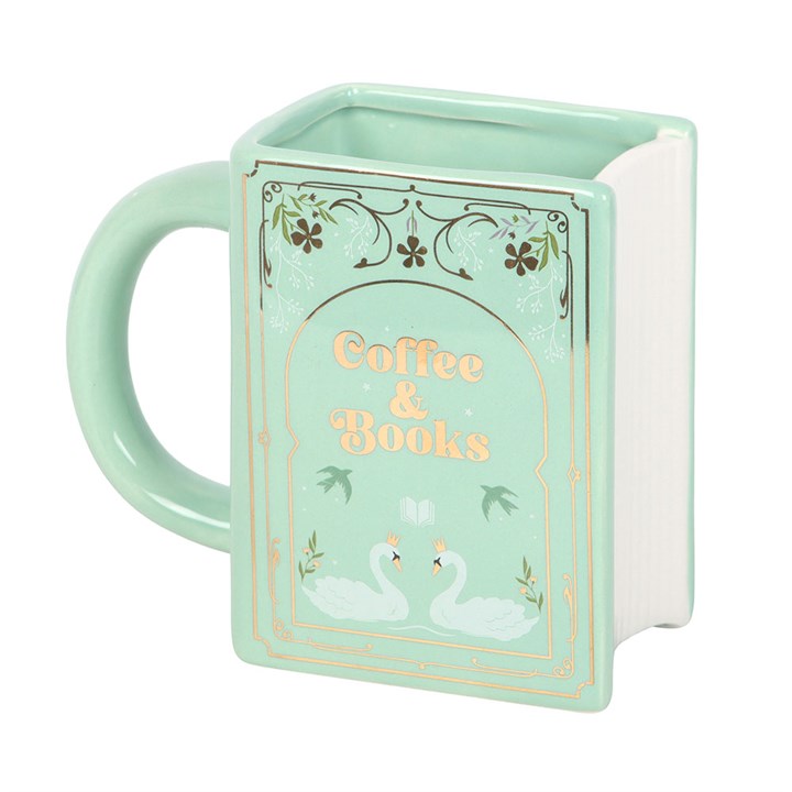 Kaffee und Bücher Grüne Tasse in Buchform