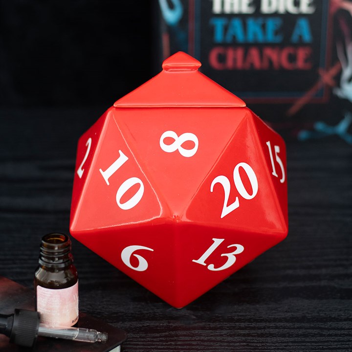 Ölbrenner in Form eines D20-Spielwürfels