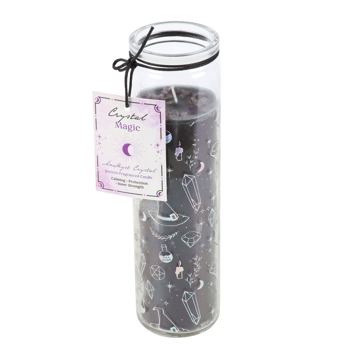 Kristallhexe-Jasmin-Stabkerze mit Amethyststückchen