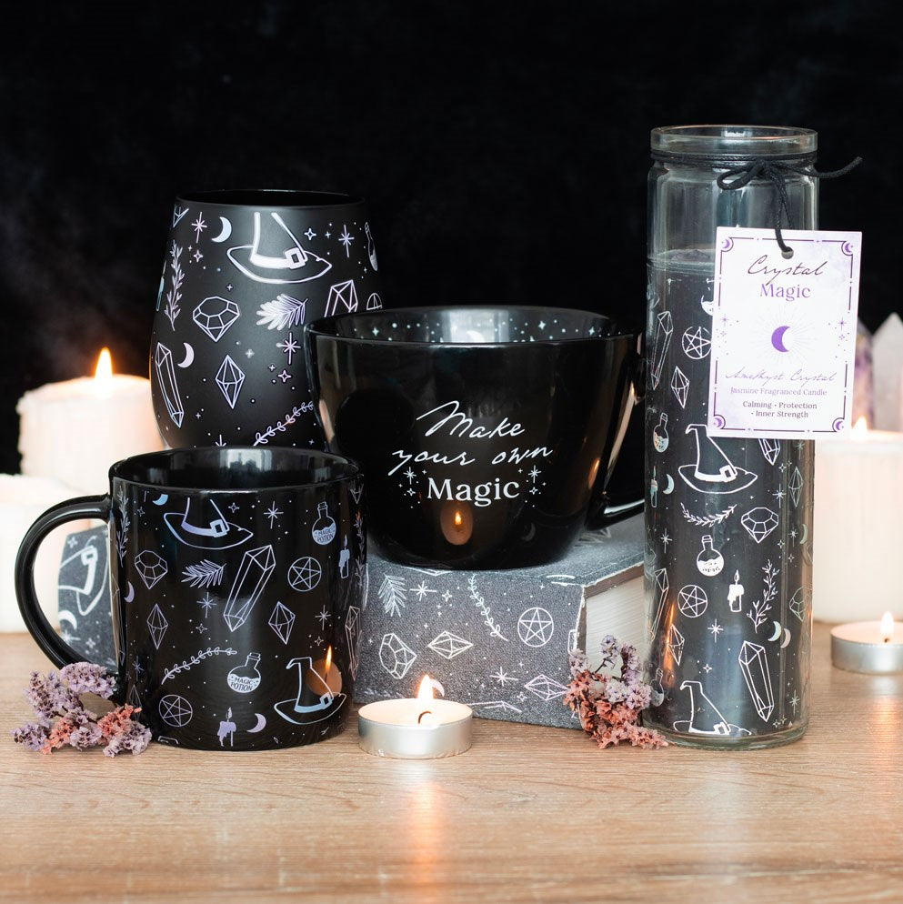 Kristallhexe-Jasmin-Stabkerze mit Amethyststückchen