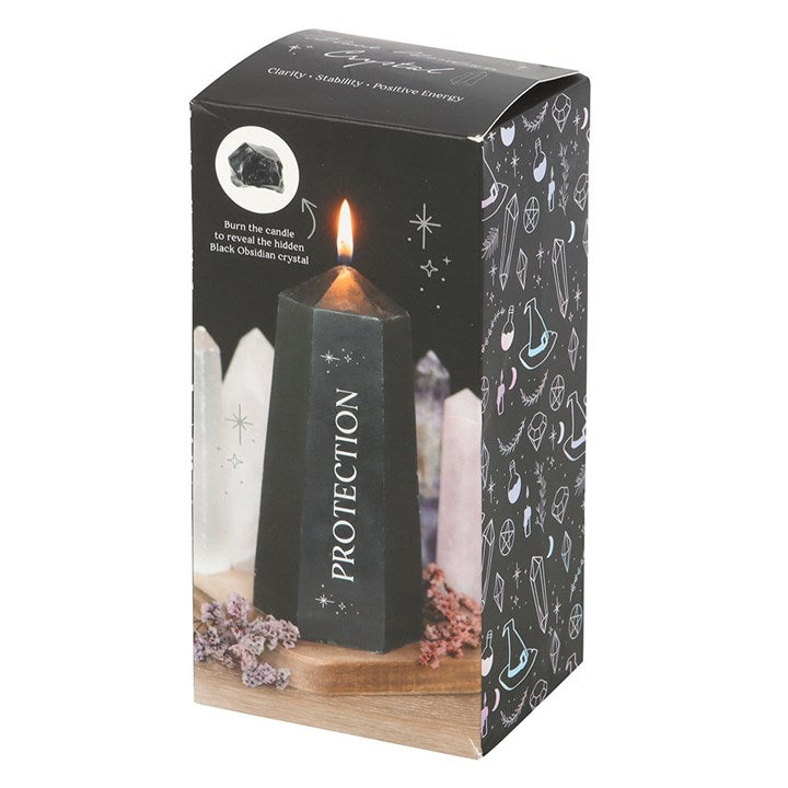 Schutzkristallkerze mit rohem schwarzem Obsidian