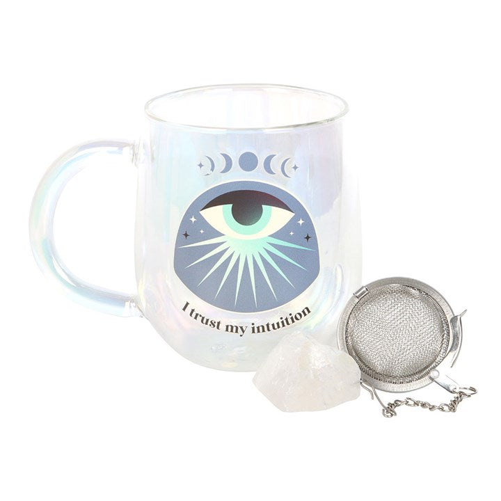Intuition Doppelwandiger Glasbecher mit Aura-Kristall-Teesieb