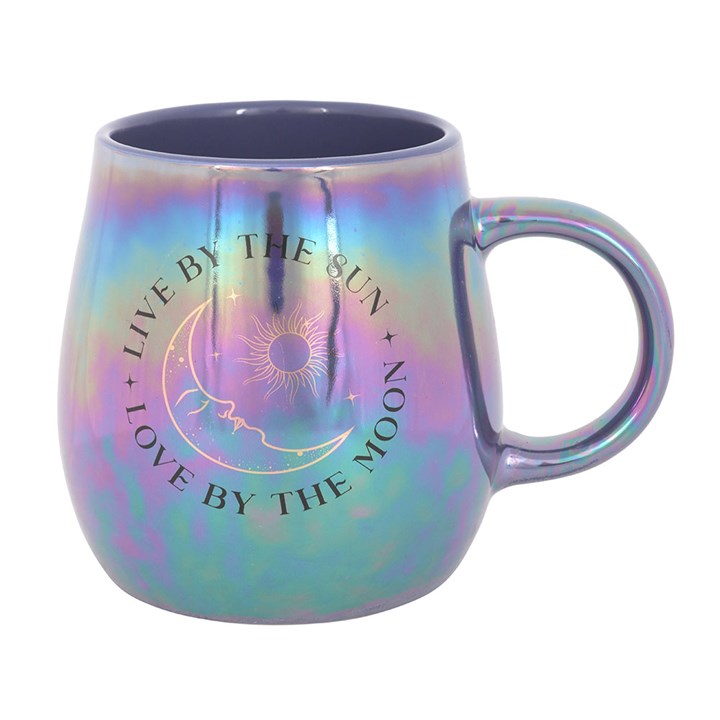 Lebe nach der Sonne, liebe nach dem Mond – schillernde Tasse
