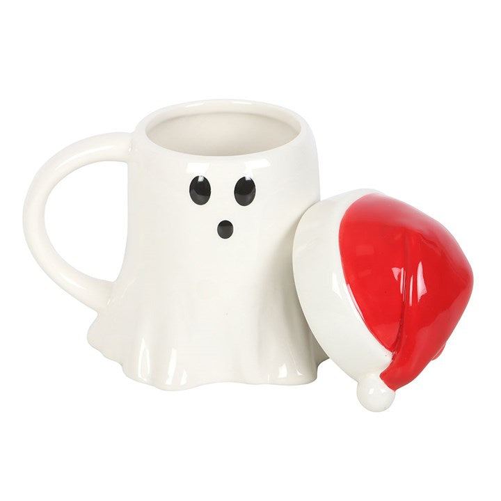 Tasse in Geisterform mit Deckel in Form einer Weihnachtsmütze