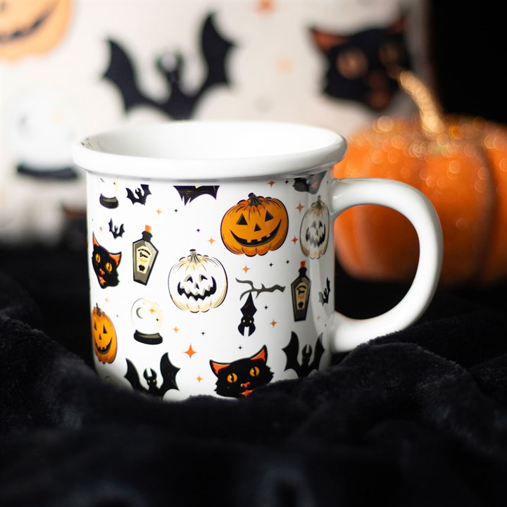 Gruselige Katze und Kürbis-Aufdruck-Becher