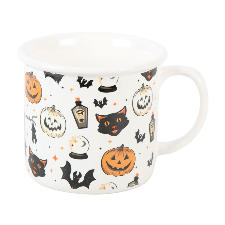 Gruselige Katze und Kürbis-Aufdruck-Becher