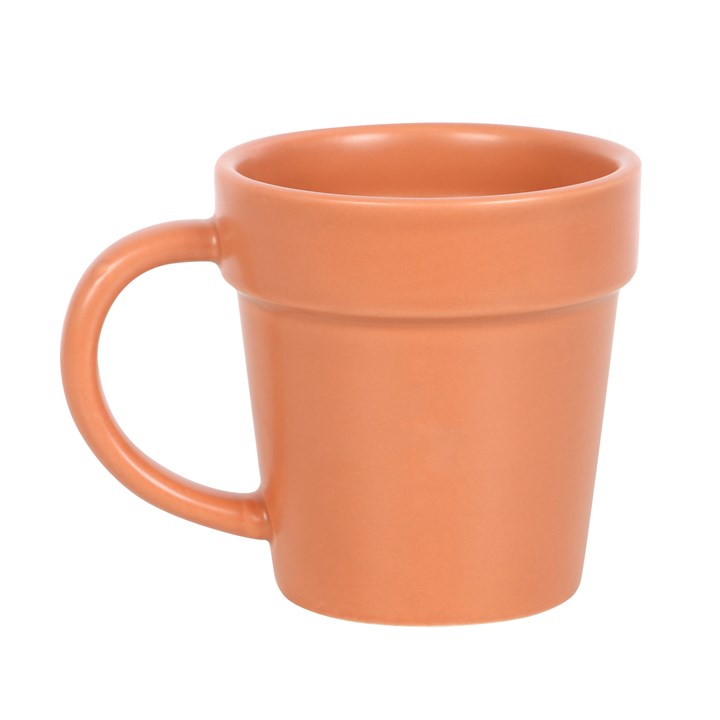 Schlichter Blumentopf, Keramikbecher und Schaufellöffel