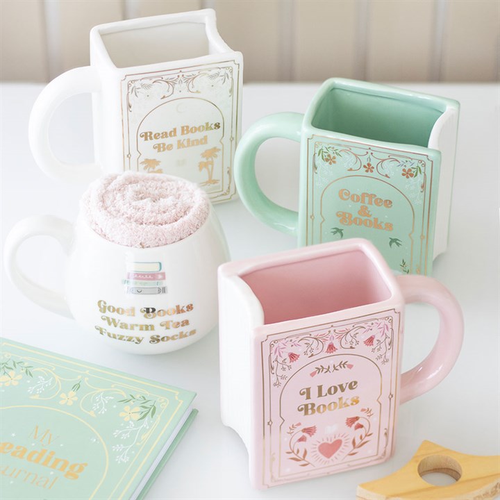 Kaffee und Bücher Grüne Tasse in Buchform