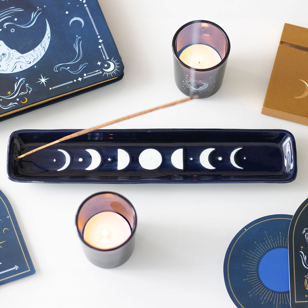Keramik-Räucherstäbchen-Ascheschale „Blue Moon Phase“