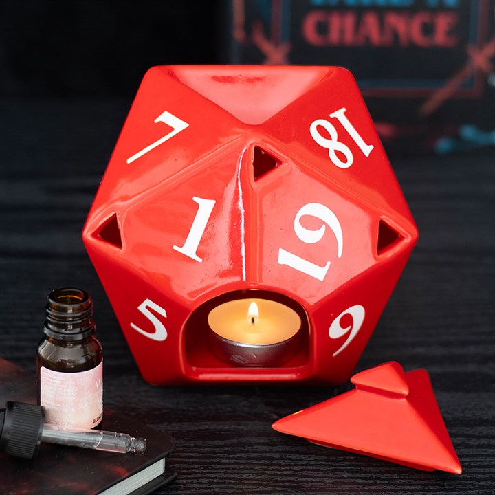 Ölbrenner in Form eines D20-Spielwürfels