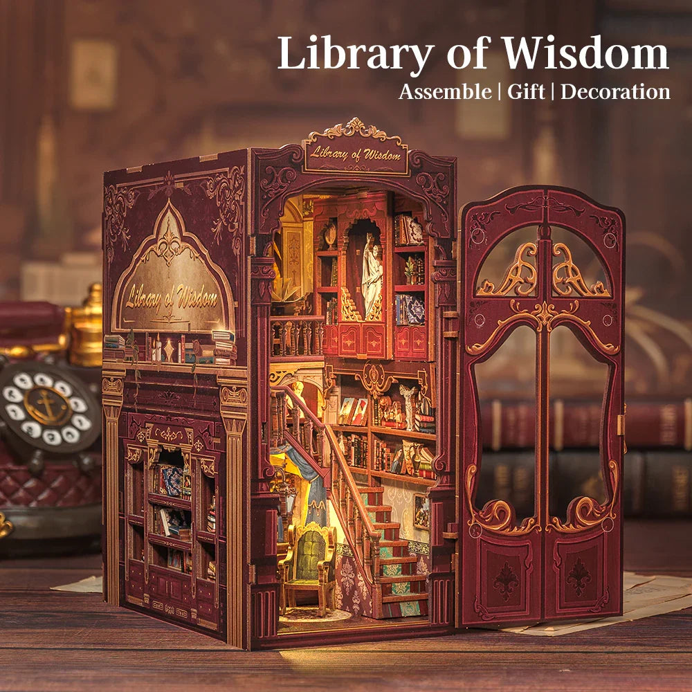 Bücherecke-Set – Selbstbau – Bibliothek der Weisheit – 281 Teile + LED-Beleuchtung