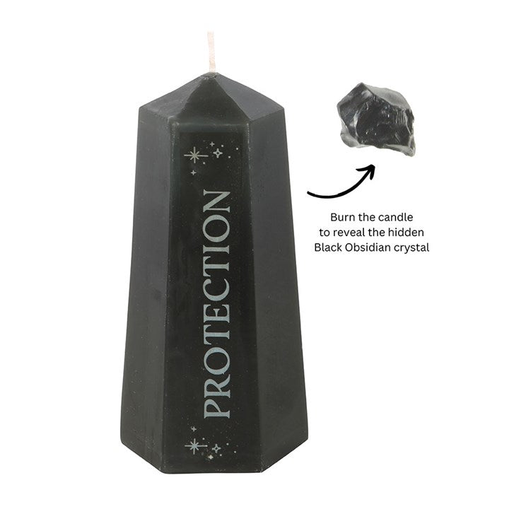 Schutzkristallkerze mit rohem schwarzem Obsidian