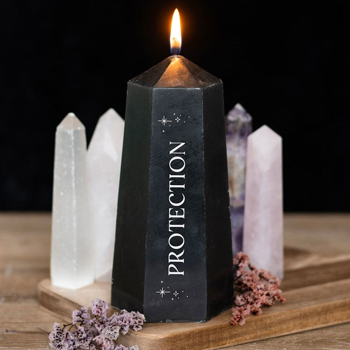 Schutzkristallkerze mit rohem schwarzem Obsidian