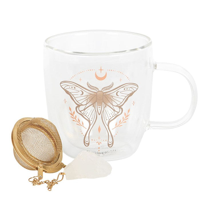 Luna Moth Glasbecher mit doppelter Wand und Kristall-Teesieb