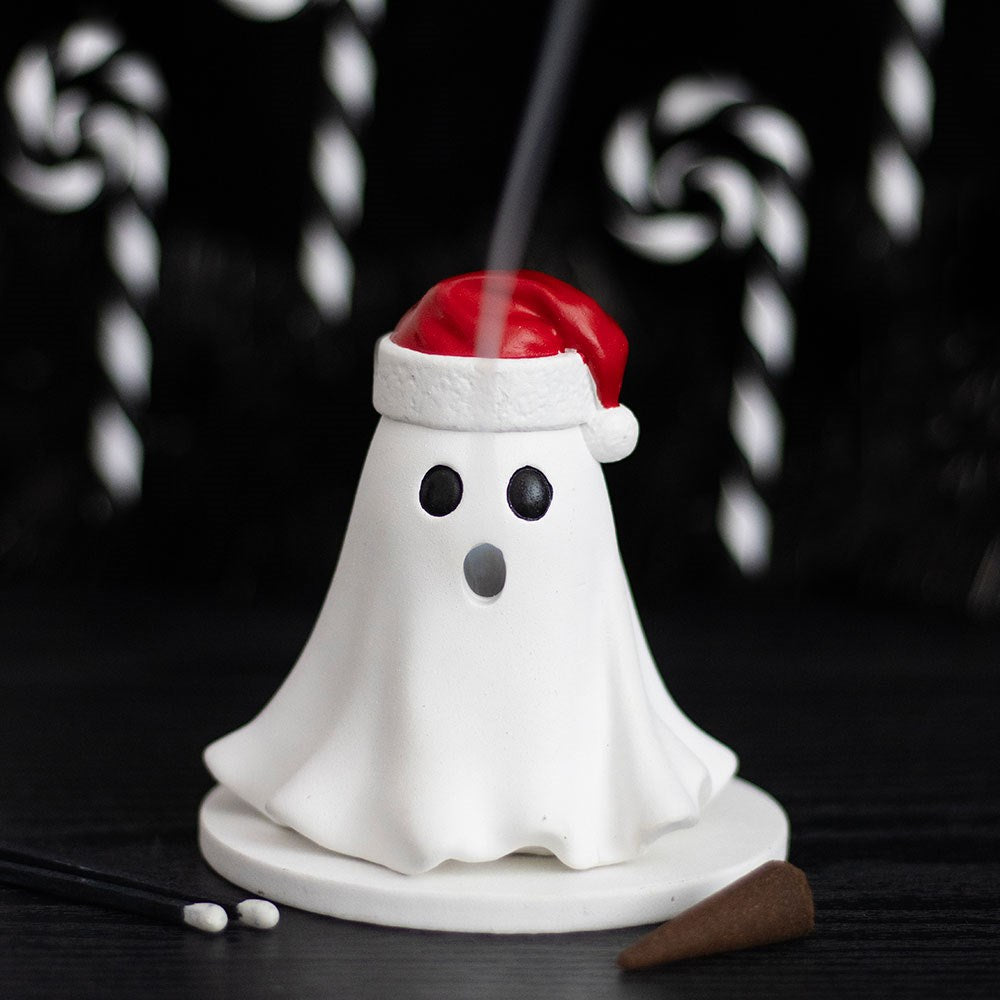 Geist mit Weihnachtsmütze – Räucherkegelhalter