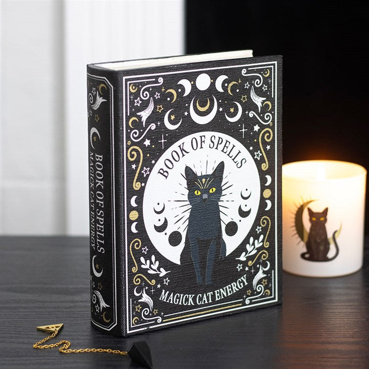 Aufbewahrungsbox in Form des „Black Cat Magick Book of Spells“