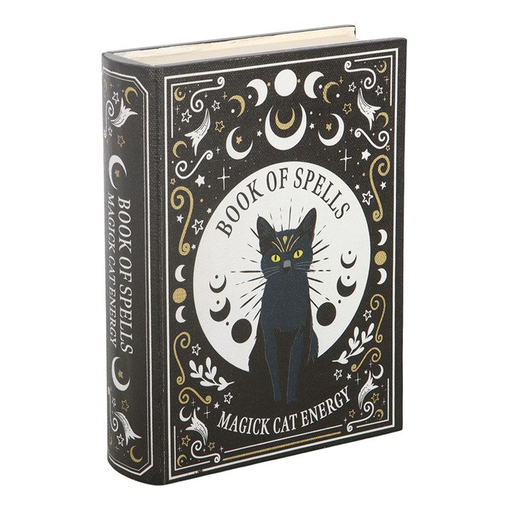 Aufbewahrungsbox in Form des „Black Cat Magick Book of Spells“