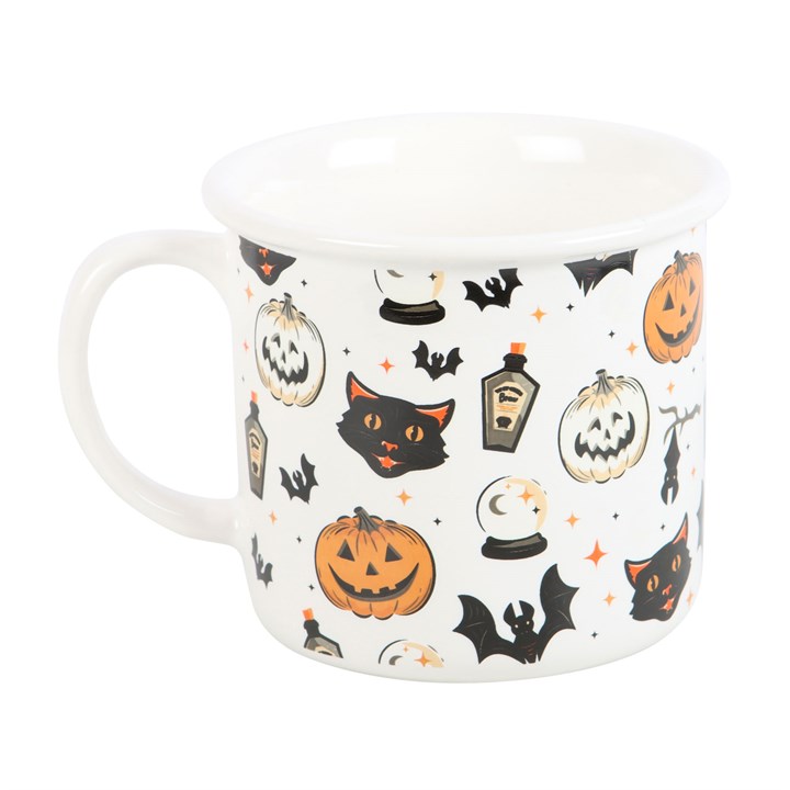 Gruselige Katze und Kürbis-Aufdruck-Becher