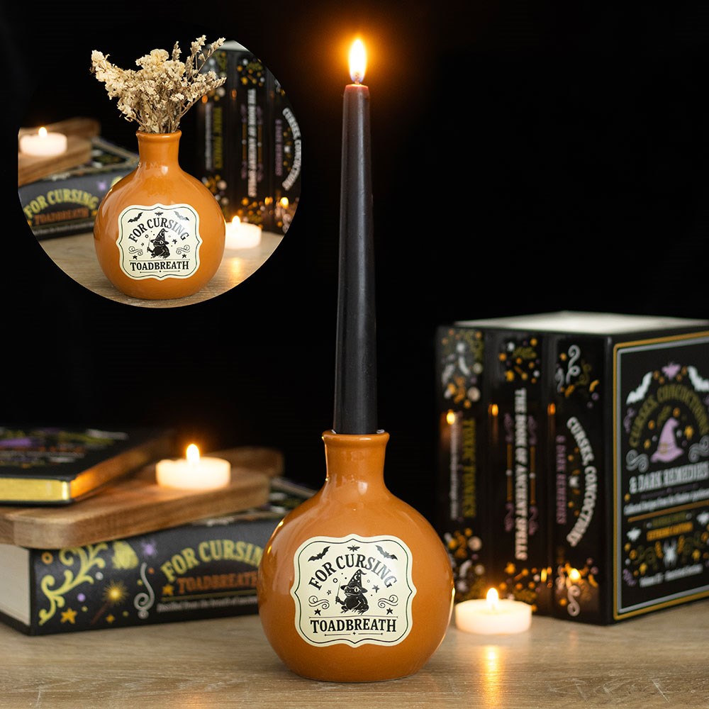 Vase und Kerzenhalter in Form einer Flasche mit dem Zaubertrank „Toadbreath“